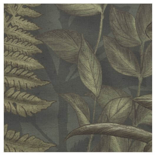 Grüne Ästhetik - Dunkle Ferns & Blätter Stoff (Nahaufnahme)