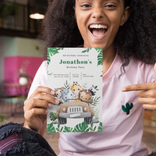 Grüne Ästhetische Safaritiere zum Geburtstag einla Einladung