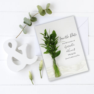 Grüne auf weißer Hochzeit Sichern Sie das Datum Save The Date