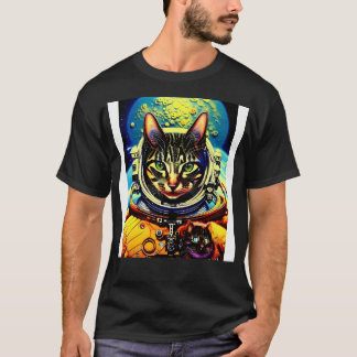 Grüne Augen Astronautin Futuristische Katze T-Shirt