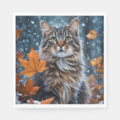 Grüne Augen der Graukatze Posen mit Herbstlauben Serviette (Vorderseite)