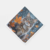 Grüne Augen der Graukatze Posen mit Herbstlauben Serviette (Ecke)