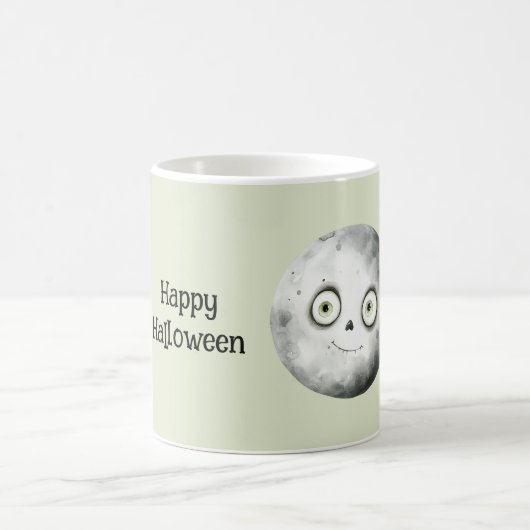 Grüne Augen Halloween Mond Kaffeetasse (Mittel)