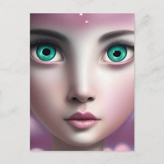 Grüne Augen in rosa Wolken Postkarte (Vorderseite)