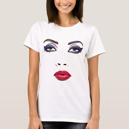 Grüne Augen Rote Lippen Frauen Gesicht Original Ma T-Shirt (Vorderseite)