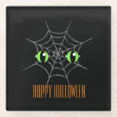 Grüne Augen und grauer Spiderweb-Untersetzer Glasuntersetzer (Vorderseite)