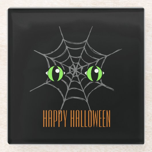 Grüne Augen und grauer Spiderweb-Untersetzer Glasuntersetzer (Vorderseite)