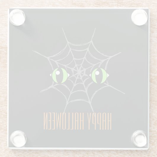 Grüne Augen und grauer Spiderweb-Untersetzer Glasuntersetzer (Rückseite)