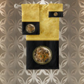 Grüne Augenleoparde mit Gepunkteter Goldfolie Badhandtuch Set