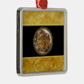 Grüne Augenleoparde mit Gepunkteter Goldfolie Ornament Aus Metall (Rechts)
