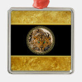 Grüne Augenleoparde mit Gepunkteter Goldfolie Ornament Aus Metall (Vorne)
