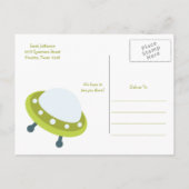 Grüne Außenwelt UFO Geburtstagseinladung Postkarte (Rückseite)