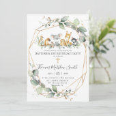 Grüne Australische Tiere Taufe & 1. Geburtstag Einladung (Stehend Vorderseite)