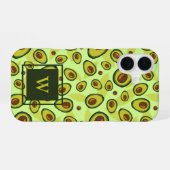 Grüne Avocado-Fruchtmuster-Monogramm iPhone 16 Hülle (Rückseite (Horizontal))