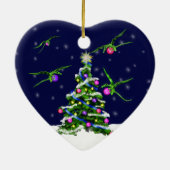 Grüne Baby-Drachen umkreisen einen Weihnachtsbaum Keramik Ornament (Hinten)