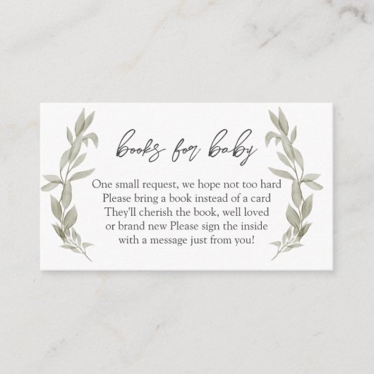 Grüne Baby-Duschbücher für Baby, buchen in Lieu Begleitkarte (Vorderseite)