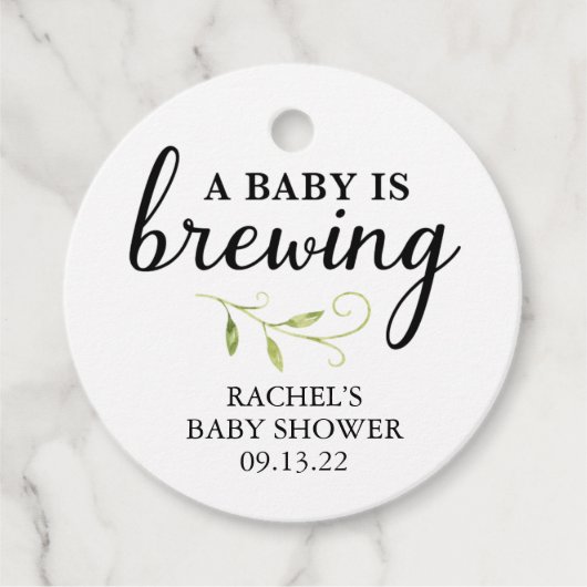 Grüne Baby-Dusche Tee, Kaffee, Biergefälligkeit Geschenkanhänger (Vorderseite)