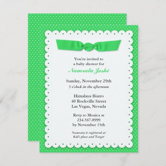 Grüne Babydusche Einladung (Vorne/Hinten)