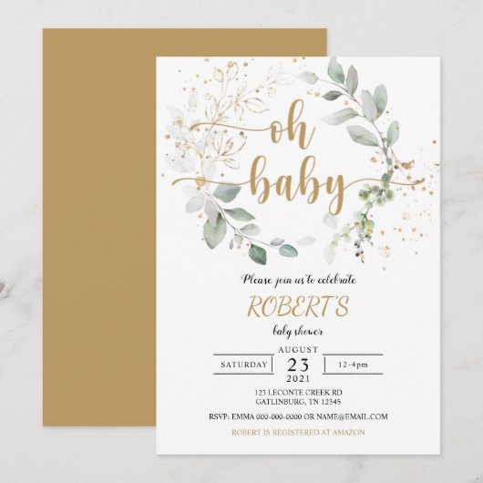 Grüne Babydusche Einladung (Vorne/Hinten)