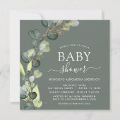 Grüne Babydusche Eukalyptus Einladung (Vorderseite)