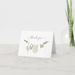 Grüne Babyparty Boho Babykleidungswäscheleine Dankeskarte