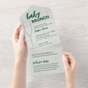 Grüne Babyparty-Brunch-Einladung - Zum Abreißen fü All In One Einladung