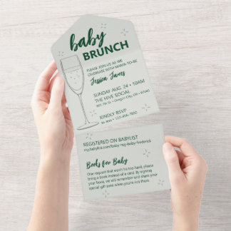 Grüne Babyparty-Brunch-Einladung - Zum Abreißen fü All In One Einladung