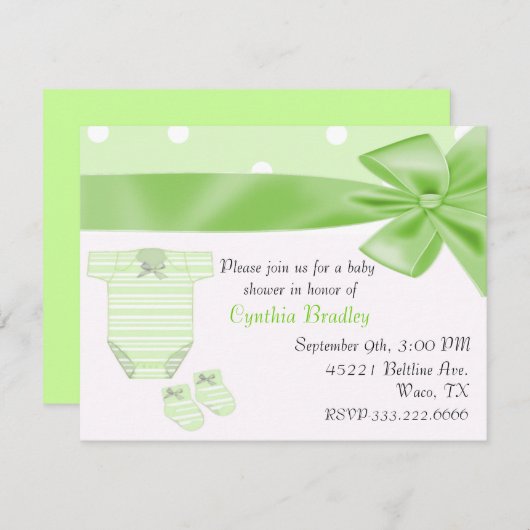 Grüne Babypartyeinladung Einladung (Vorne/Hinten)