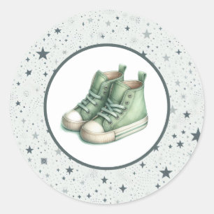 Grüne Babyschuhe High Tops Baby Shower Runder Aufkleber