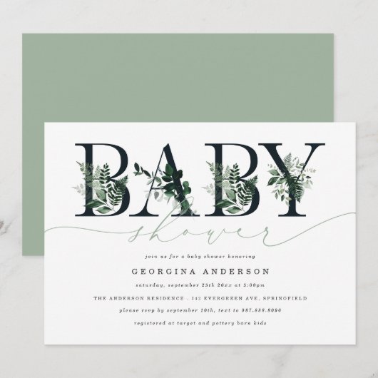 Grüne Babyshower-Einladung Einladung (Vorne/Hinten)