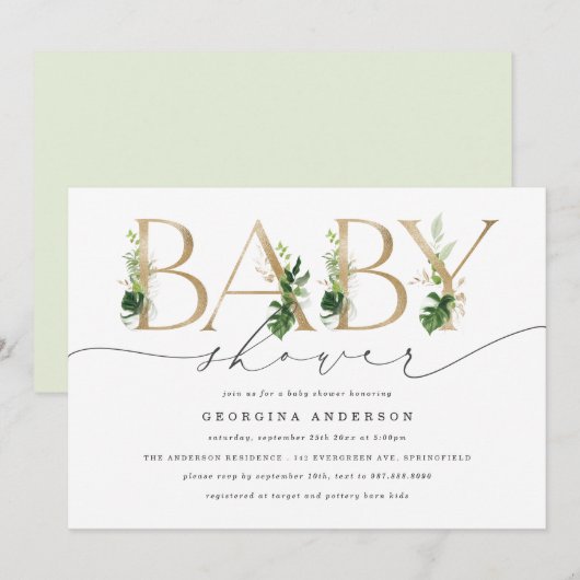 Grüne Babyshower-Einladung Einladung (Vorne/Hinten)
