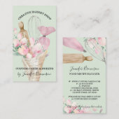 Grüne Bäckerei Koch Pink Blume Boho Visitenkarte (Vorne/Hinten)