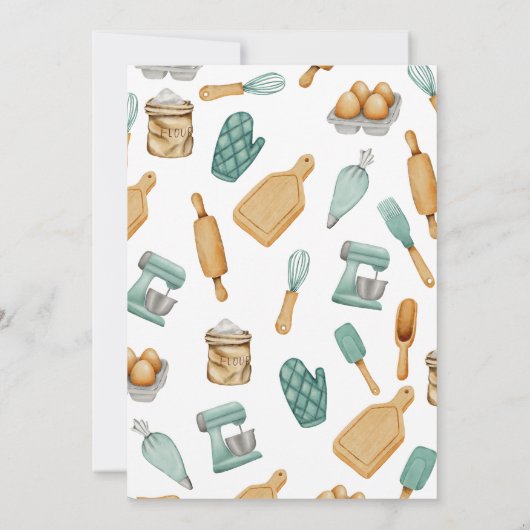 Grüne Backwerkzeuge Muster Geburtstag Einladung (Rückseite)
