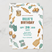 Grüne Backwerkzeuge Muster Geburtstag Einladung (Vorne/Hinten)