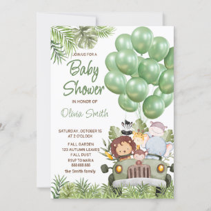 Grüne Ballons Safari Animals Baby Dusche Einladung
