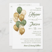 Grüne Balloons. Elegante Hochzeit Einladung (Vorne/Hinten)