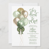 Grüne Balloons Sie ist im Begriff, Pop Baby Dusche Einladung (Vorderseite)