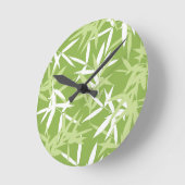 Grüne Bambus-Blätter Einzigartiges Muster Runde Wanduhr (Winkel)