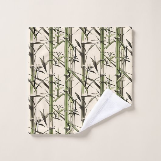 Grüne Bambusstalks und Blätter Badhandtuch Set (Waschlappen)
