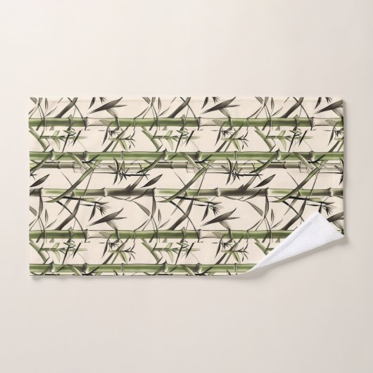 Grüne Bambusstalks und Blätter Badhandtuch Set (Handtuch)