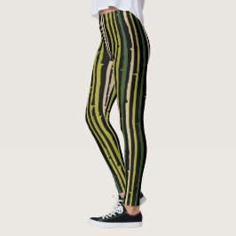 Grüne Bambusstreifen auf schwarz Leggings