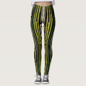 Grüne Bambusstreifen auf schwarz Leggings (Vorderseite)