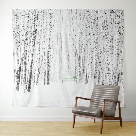 Grüne Bank im Winterpark. Lass es Weihnachten schn Wandteppich (Beispiel (Horizontal))