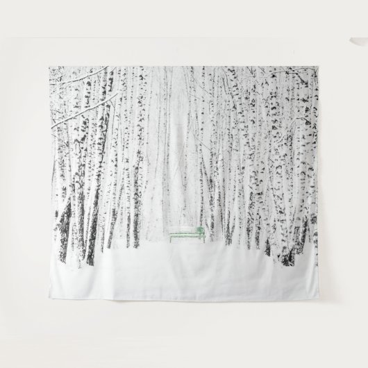 Grüne Bank im Winterpark. Lass es Weihnachten schn Wandteppich (Vorderseite (Horizontal))