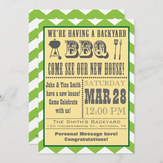 Grüne Barbecue Einladung (Vorne/Hinten)