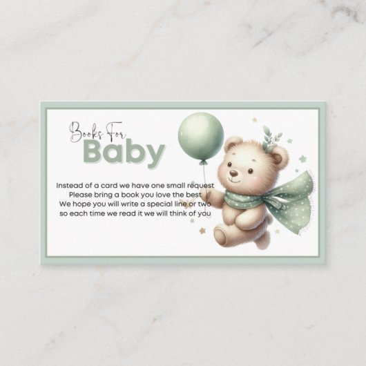 Grüne Bärenbücher für Babys Babydusche Begleitkarte (Vorderseite)