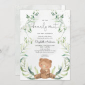 Grüne Bärengeschlecht neutral Elegant Babydusche Einladung (Vorne/Hinten)