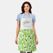 Grüne Basilikum Herb Leaf Muster Botanischer Name Schürze (Getragen)