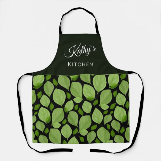 Grüne Basilikum Herb Leaf Muster Botanischer Name Schürze (Vorderseite)