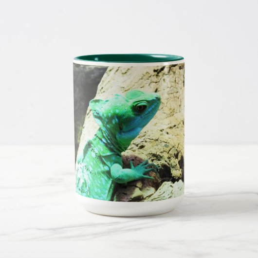 Grüne Basiliskeidechse Zweifarbige Tasse (Mittel)